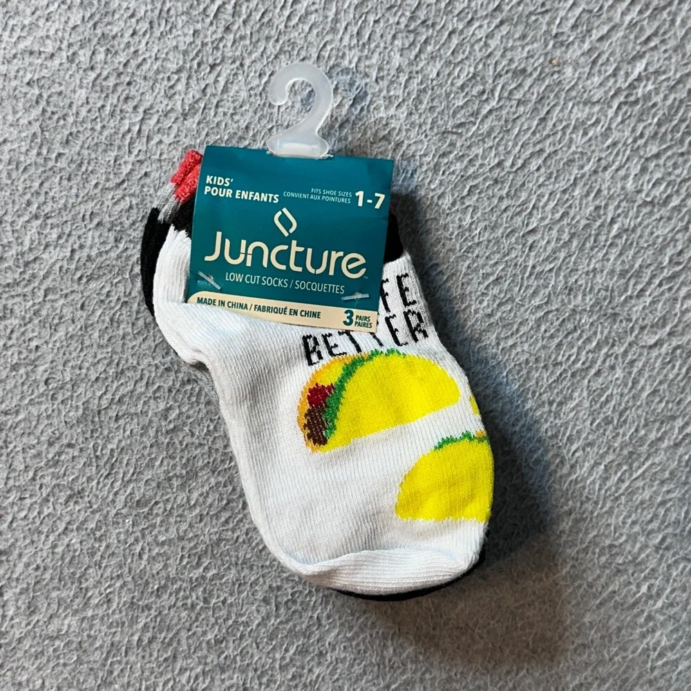 Juncture‎ Low Cut Socks Kids 1-7 Multicolor Taco Stripes 3 Pairs Pack Novelty